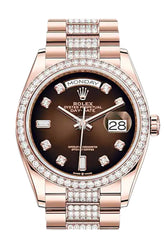 Rolex Day-Date 36 Brown Ombré Diamond Dial Bezel 18K Everose Gold President Watch 128345Rbr
